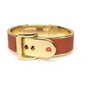 Parker Daniels Orange Leather Gold Tone Hinged Buckle Bracelet